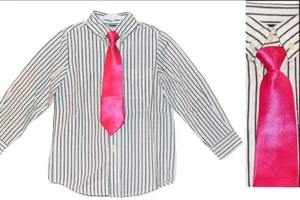 NWT TODDLER BOYS 4T BROWN PINSTRIPED CASUAL DRESS LONG SLEEVE SHIRT & TIE - Picture 1 of 6