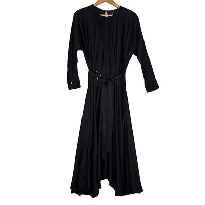 Massimo Dutti Long Black Viscose Asymmetric Hem Dress Size 4 Glam Gothic Elegant - Image 1 of 4