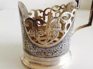 SOPORTE DE TAZA DE TÉ RUSO PLATA SÓLIDA DISTINTIVA 875 ESMALTADO DE COLECCIÓN - Imagen 1 de 7