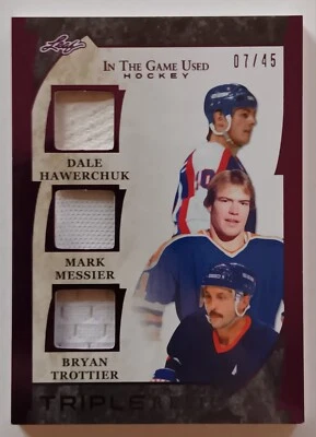 2023 Leaf ITG Used Triple Relic Hawerchuk / Messier / Trottier /45 Oilers Isles - Image 1 of 2