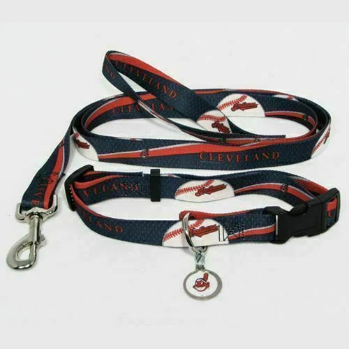 CLEVELAND INDIANS CONJUNTO DE COLEIRA PARA CACHORRO COLEIRA ETIQUETA DE IDENTIFICAÇÃO PEQUENA - Imagem 1 de 1