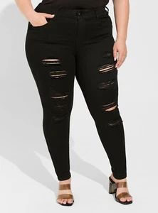 Torrid Bombshell Skinny Premium Stretch Distressed Black Jeans Plus Size 30R New - Picture 1 of 11