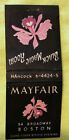 Mayfair Black Magic Room Boston MA Matchbook Cover 19 of 20 Matches