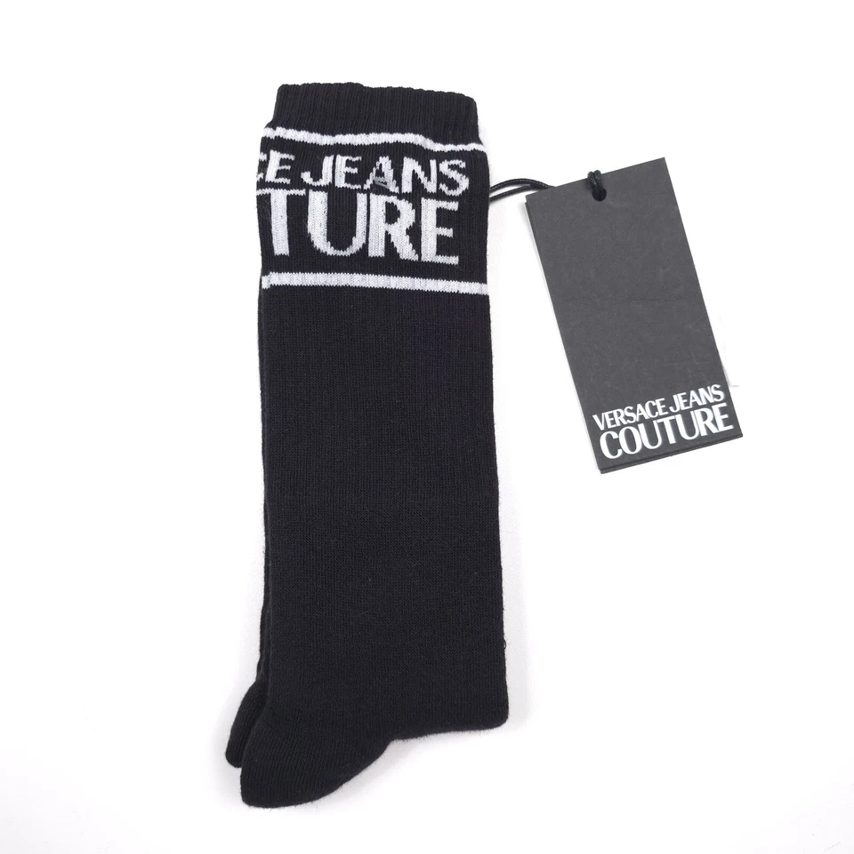 Versace Jeans Couture Black Logo Stripe Socks Made in Italy Mens Size 43 / 36 - Image 1 of 4