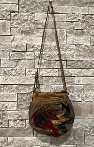SHARIF VINTAGE 80’s Leather Patchwork Colorful Drawstring SHOULDER BAG - Picture 1 of 11