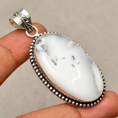 Ciondolo gioiello fatto a mano in argento sterling 925 con pietra opale dendr... - Immagine 1 di 4