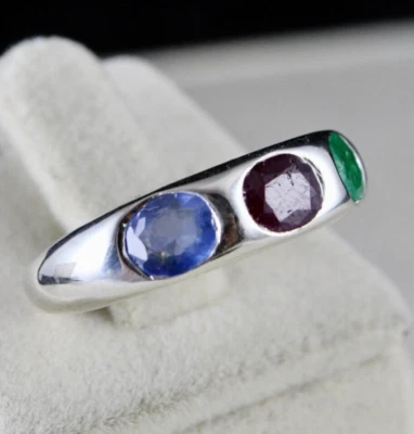 Elegante Anillo de Piedras Preciosas Corte Ovalado Plata Zafiro Esmeralda 42.5ct Rubí Natural Foto 1 de 4