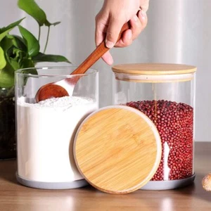 Set of 2 large glass food storage jars, (3000 ml) flour jars with bamboo lids - Picture 1 of 7