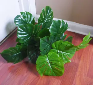 Artificial Monstera Plant 21" Tall Palm Bush Tree Faux 18 Turtle Big Leaves - Picture 1 of 6