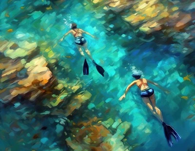 Impresión artística de giclee SNORKELING SERENITY firmada y numerada Foto 1 de 4