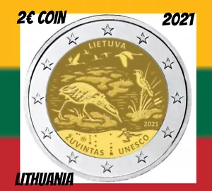Lithuania 🇱🇹Coin 2€ Euro 2021 UN Zuvintas Biosphere Reserve UNESCO Animal Bird - Picture 1 of 8