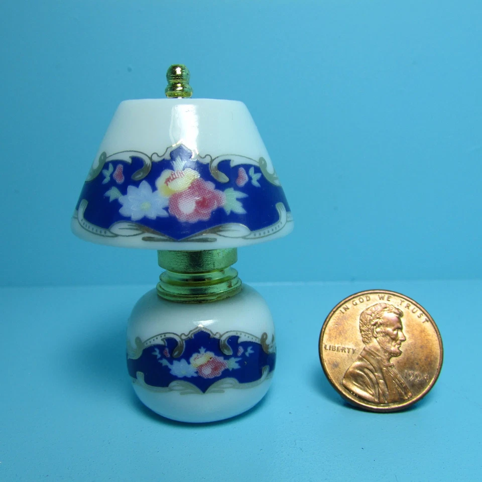 Lámpara de mesa de porcelana en miniatura para casa de muñecas con flor azul amarilla y rosa ~ RA0188 Foto 1 de 1