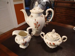 Gold Trimmed Rosenthal POMPADOUR Moss Rose Large Coffee Pot with Creamer & Sugar - Picture 1 of 7