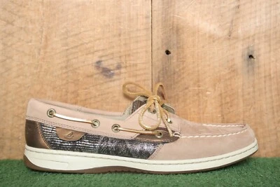 Sapatos de barco SPERRY 'Bluefish' Mocha nubuck lantejoulas estampa animal 2 olhos tamanho 9,5 M - Imagem 1 de 4