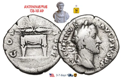 Ancient Roman Empire Coin Silver Denarius ANTONINUS PIUS 138-161 AD #31220 - Image 1 of 3