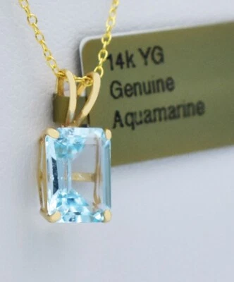 GENUINE 1.68 Cts AQUAMARINE PENDANT 14k GOLD - Free Appraisal Service -NWT - Image 1 of 4