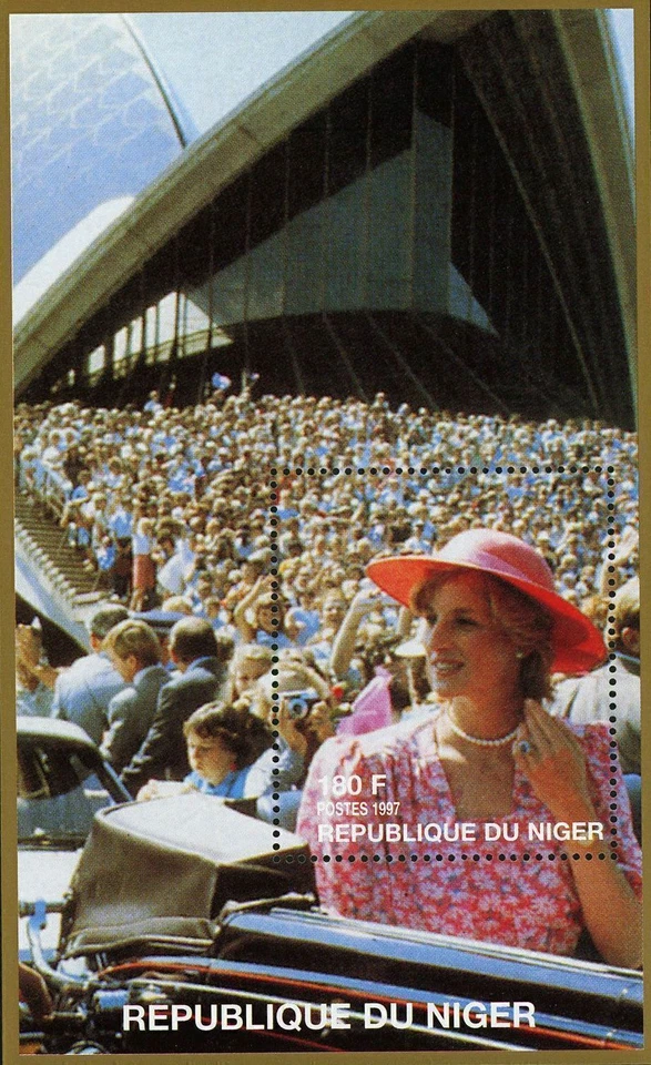 Hoja de recuerdo de la gira de la familia real de la princesa Diana MNH Foto 1 de 1