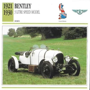 Edito Service photo card 1921-1930 BENTLEY 3L MODEL Spec Sheet car fact 1991 - Picture 1 of 2