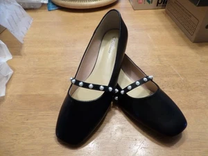 C.Paravano Mary Jane Schuhe Damen Flats Square Toe - EU 37,5 US 7,5 Black/Pearl - Bild 1 von 6