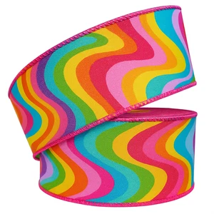 Bright Colourful 60's Style Ribbon Wire Edge 65mm Gift Wrapping Cake Decoration - Picture 1 of 6