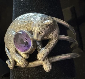 Carol Felley gefleckter Leopard Sterlingsilber breite Manschette Amethyst Armband - Bild 1 von 11
