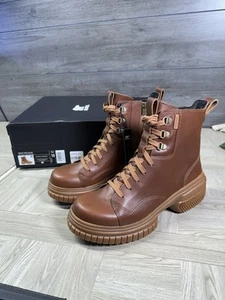 Sorel Ona Ave Lace Boot WP Brown Leather New In Box Women 10.5 Velvet Tan - Picture 1 of 12