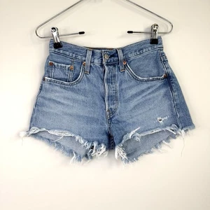 Levi's 501 Button Fly Cut Off Shorts Distressed Denim - Picture 1 of 15