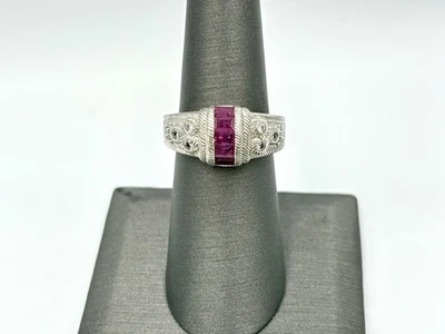 Judith Ripka Sterling Silver Channel Set Ruby CZ Diamonique Ring - Image 1 of 4