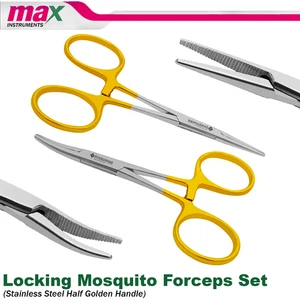 Pinzas Hemostáticas Doradas Mosquito Curvado Recto 12.5cm Abrazadera de Bloqueo Quirúrgico - Imagen 1 de 10