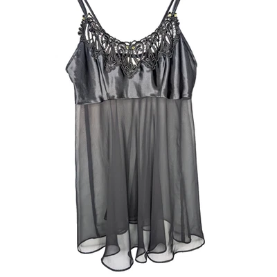 VTG Y2K Black Sheer Chiffon Whimsigoth Dark Fairy Coquette Victorian Camisole M - Image 1 of 4