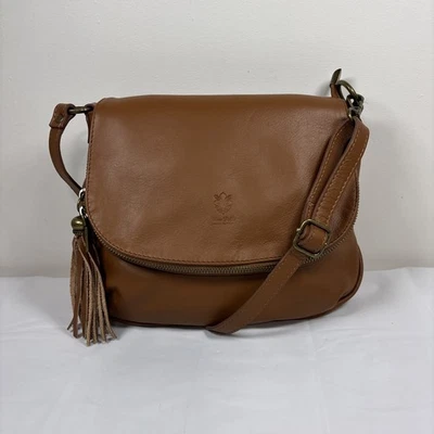 Vera Pelle Gioia Italian Leather Brown Crossbody Bag Purse Boho Handmade Timeles - Image 1 of 4