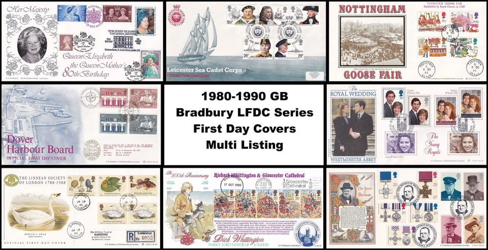 1980-1990 GB Bradbury LFDC Series FDC First Day Covers - Multi Listing - Image 1 of 1