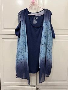 Conjunto de 3 cárdigan y top floral de zafiro azul Terra & Sky para mujer - Imagen 1 de 4
