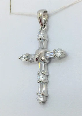 925 Твердое серебро крест кубический цирконий камень подвеска  - Изображение 1 из 4