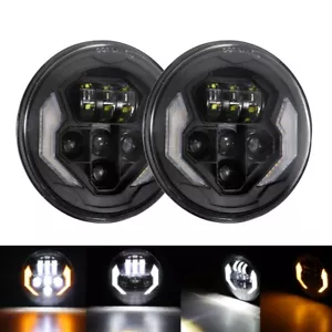 7 Inch Round LED Headlight Angle Eyes DRL Turn Signal Light For Jeep Wrangler - Foto 1 di 10