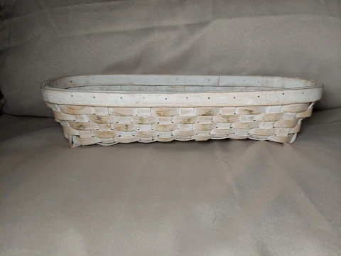 Vintage Long Woven Slat Basket Painted White Farmhouse Style Cover