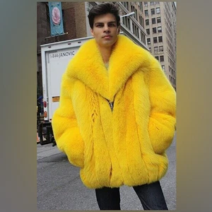2025 Fashion Men's 100% Real Fox Fur Jacket With Laple Coat Winter Thick Outwear - Picture 1 of 7
