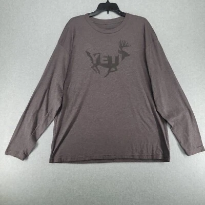 Camisa Yeti Para Hombre Talla Grande Gris Logo Ciervo Manga Larga Exterior Pullover Preppy Foto 1 de 4
