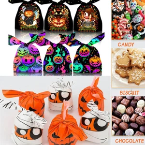 50X Halloween Cellophane Cello Treat Bags Sweet Biscuit Cookie Party Favor Gift - Picture 1 of 18