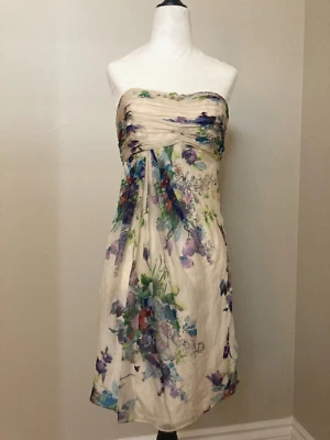 Vestido Jill Stuart Talla 6 Floral 100% Seda Sin Tirantes Fiesta Cóctel Foto 1 de 4