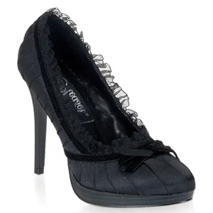 Pin Up Couture Bliss-38 Zapato de Corte Plataforma Oculta Satinado Negro con Flecos de Encaje - Imagen 1 de 4