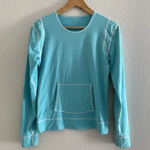 Athleta Summer Shade Rash Guard Shirt Top Womens Small Blue Long Sleeve Swim - Picture 1 of 11