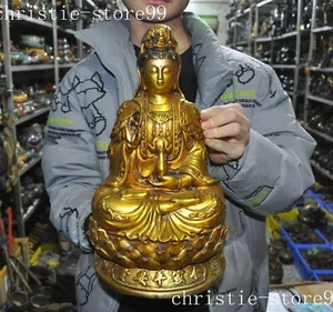 13.2" China Buddhism temple brass Kwan-yin Goddess Buddha Statue - Picture 1 of 10