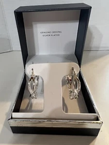 NEW Genuine Crystal Silver Plated Hoop Pierced Earrings Essentials Jewelry - Picture 1 of 9
