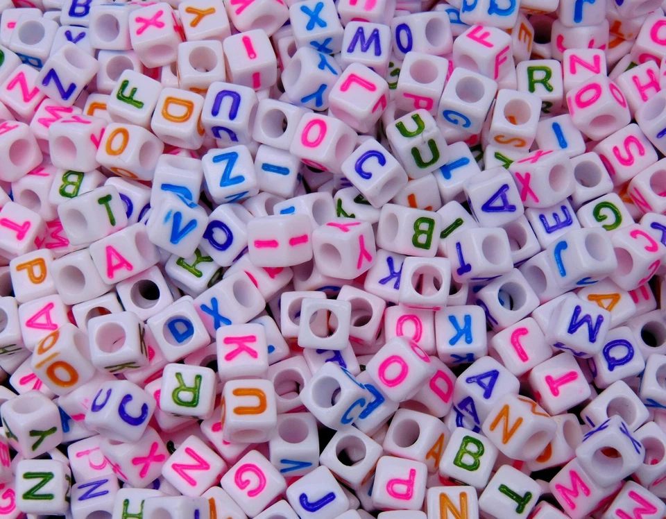 100 Pcs - 6mm White Cube Alphabet Letter Beads Mix Colour Letters Kids Craft H41 - Image 1 of 1