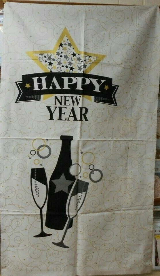 1 Panel Tela Andover Feliz Año Nuevo Metálico Blanco 23" X 44" Foto 1 de 1