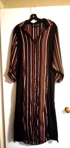 DONNA KARAN Sleepwear Maxi Nightgown Sleep Gown Black w/ brown,mustard,orange - Picture 1 of 7