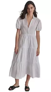 DKNY Women Poplin Dress with Puff Sleeve White Size M - Picture 1 of 4