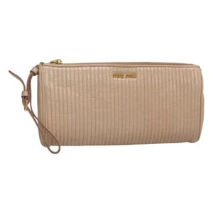 Auténtica bolsa de muñeca Miu Miu de cuero beige hk2193 - Imagen 1 de 22