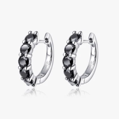 3.5mm Black Moissanite Hoop Huggie Earrings S925 Silver 18K Gold Plated Hip Hop - Image 1 of 4
